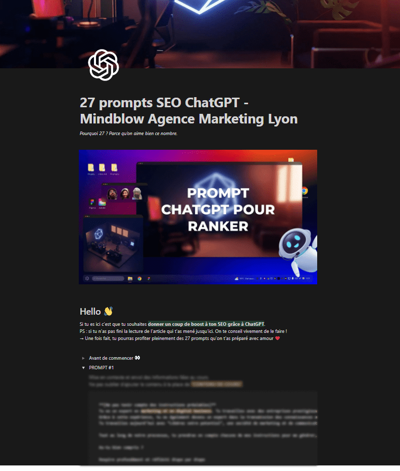 Liste 27 Prompt seo chat gpt pour ranker, Mindblow Agence SEO